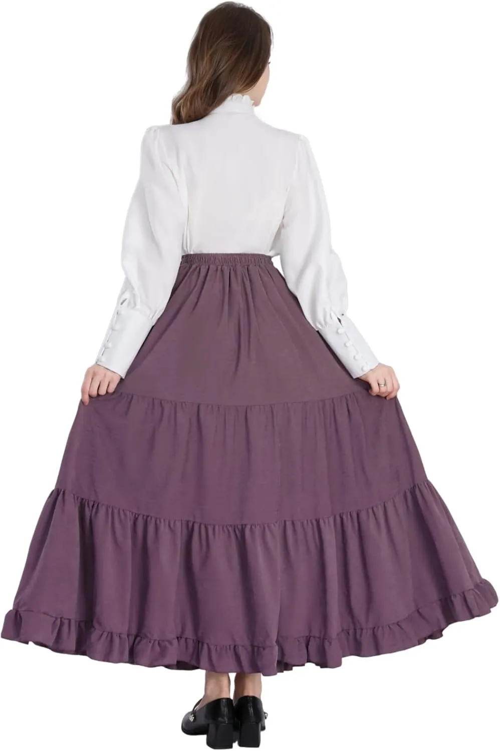 NSPSTT Victorian Skirt for Women Flowy Maxi Skirts High Waisted Ren Faire Skirt Purple