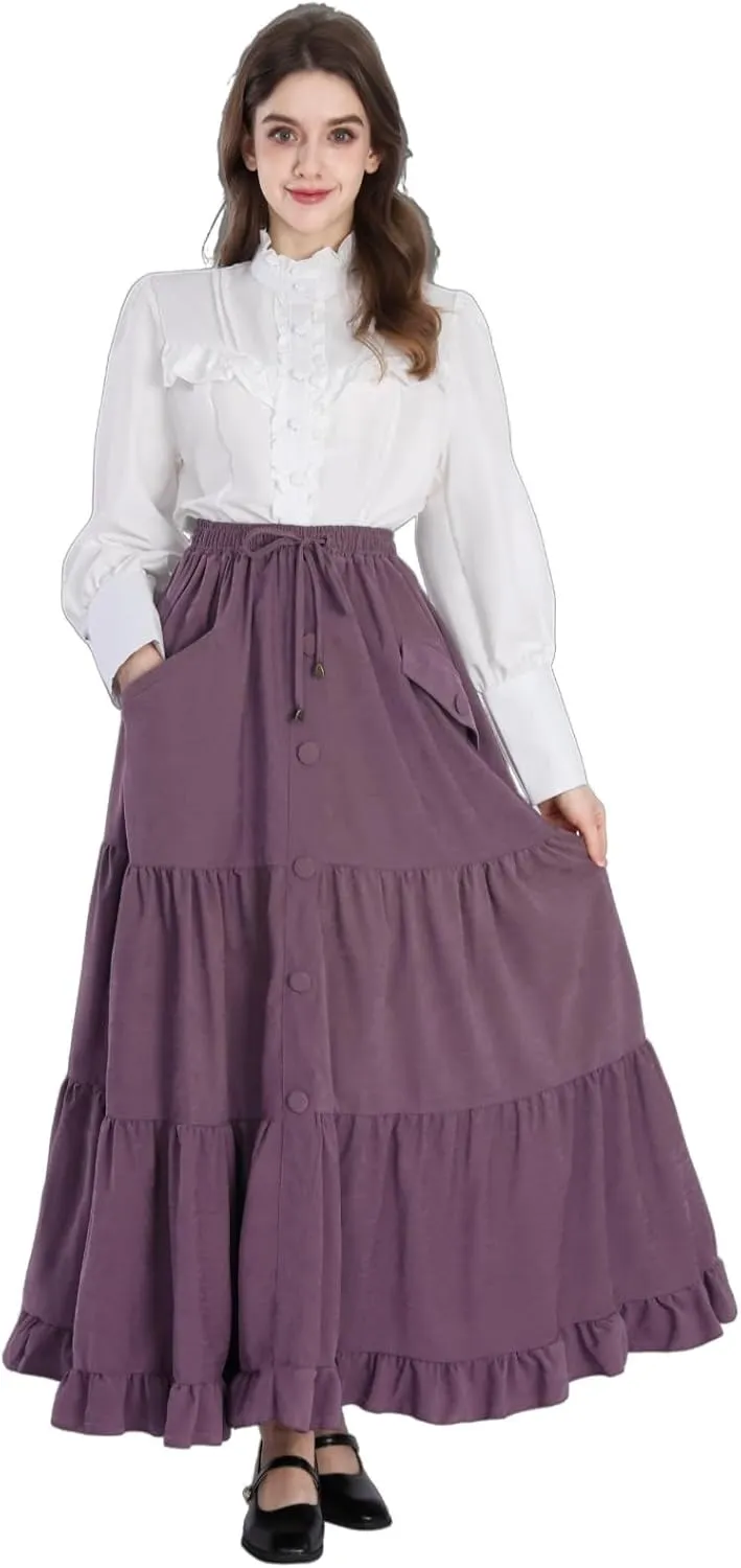 NSPSTT Victorian Skirt for Women Flowy Maxi Skirts High Waisted Ren Faire Skirt Purple