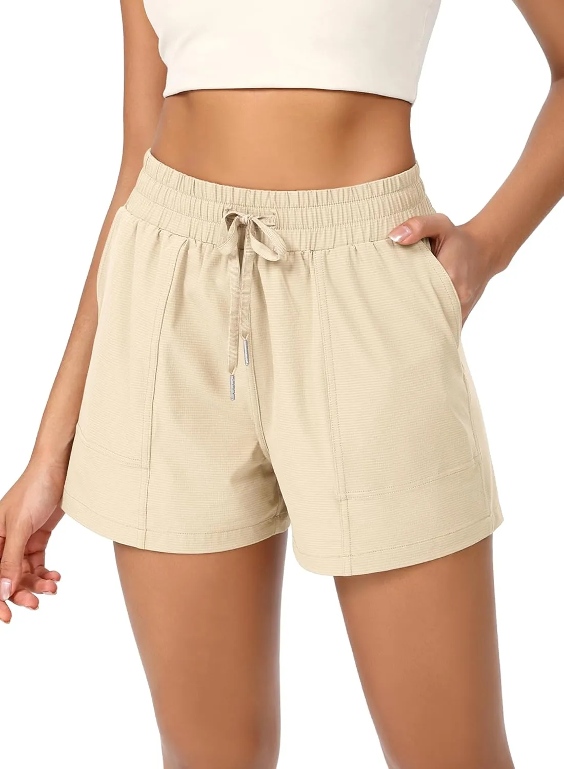 ODODOS Stretch Woven Athletic Shorts for Women High Waist Summer Lightweight Casual Shorts with Pockets