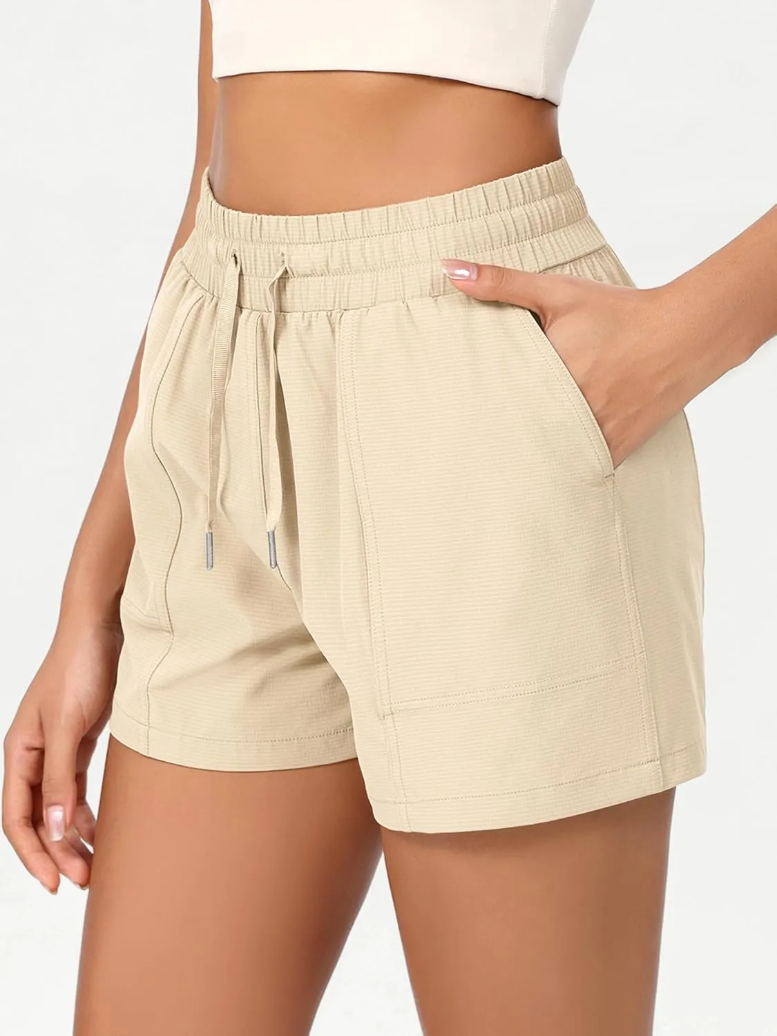 ODODOS Stretch Woven Athletic Shorts for Women High Waist Summer Lightweight Casual Shorts with Pockets