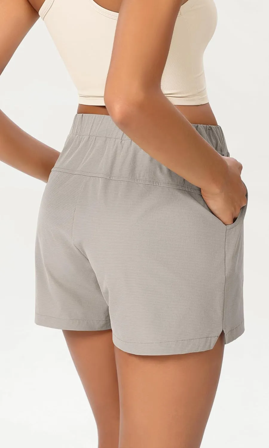ODODOS Stretch Woven Relaxed Shorts for Women Elastic High Waist Summer Lightweight Casual Shorts with Pockets