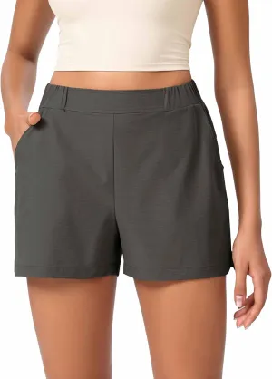 ODODOS Stretch Woven Relaxed Shorts for Women Elastic High Waist Summer Lightweight Casual Shorts with Pockets
