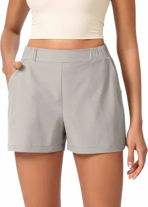 ODODOS Stretch Woven Relaxed Shorts for Women Elastic High Waist Summer Lightweight Casual Shorts with Pockets