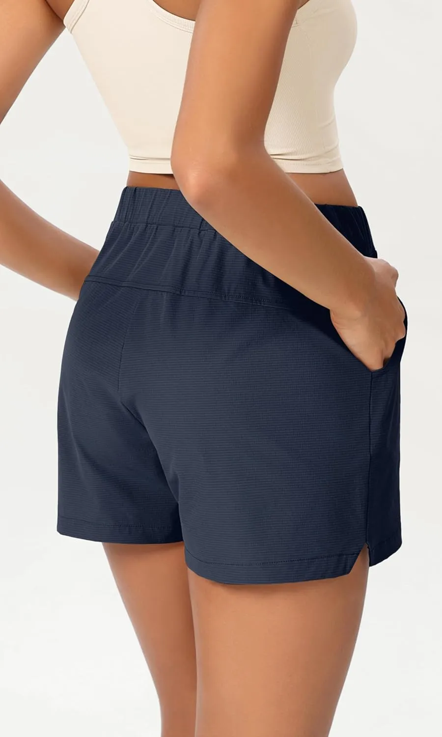 ODODOS Stretch Woven Relaxed Shorts for Women Elastic High Waist Summer Lightweight Casual Shorts with Pockets