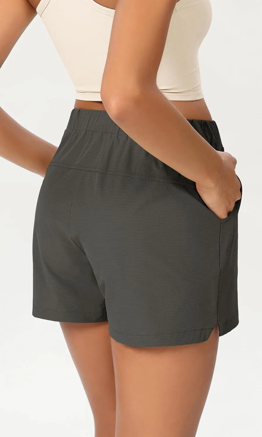 ODODOS Stretch Woven Relaxed Shorts for Women Elastic High Waist Summer Lightweight Casual Shorts with Pockets