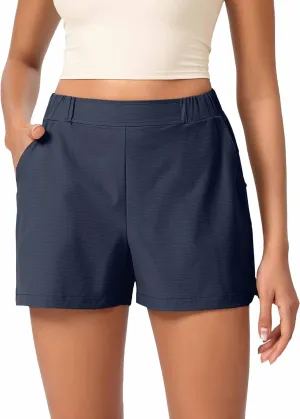 ODODOS Stretch Woven Relaxed Shorts for Women Elastic High Waist Summer Lightweight Casual Shorts with Pockets