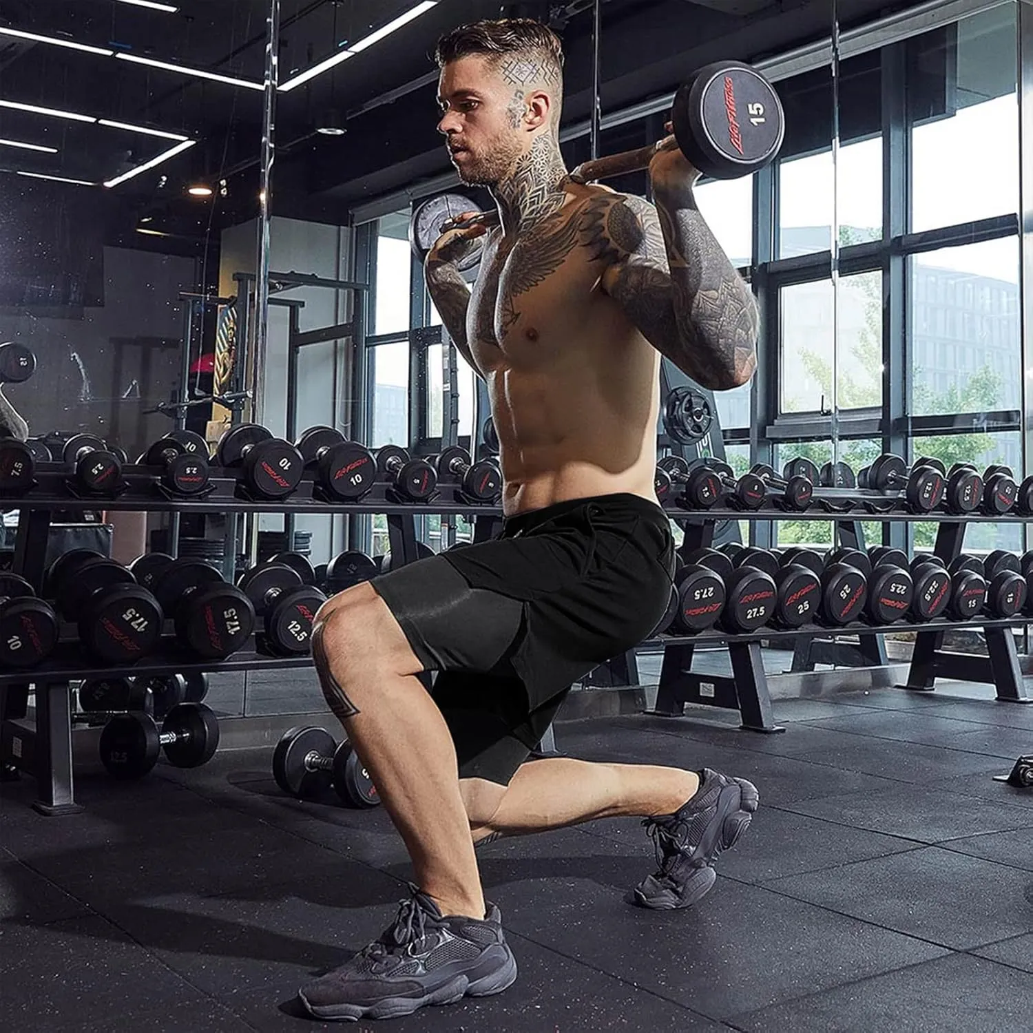 OEBLD Mens Athletic Shorts 2-in-1 Gym Workout Running 7'' Shorts with Towel Loop