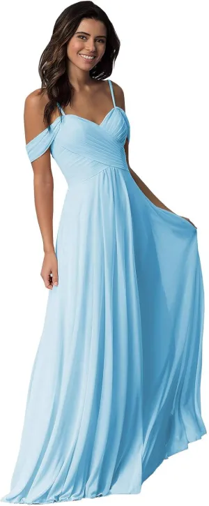 Off The Shoulder Bridesmaid Dresses 2025 with Pockets Long Chiffon Pleated Formal Dress for Women