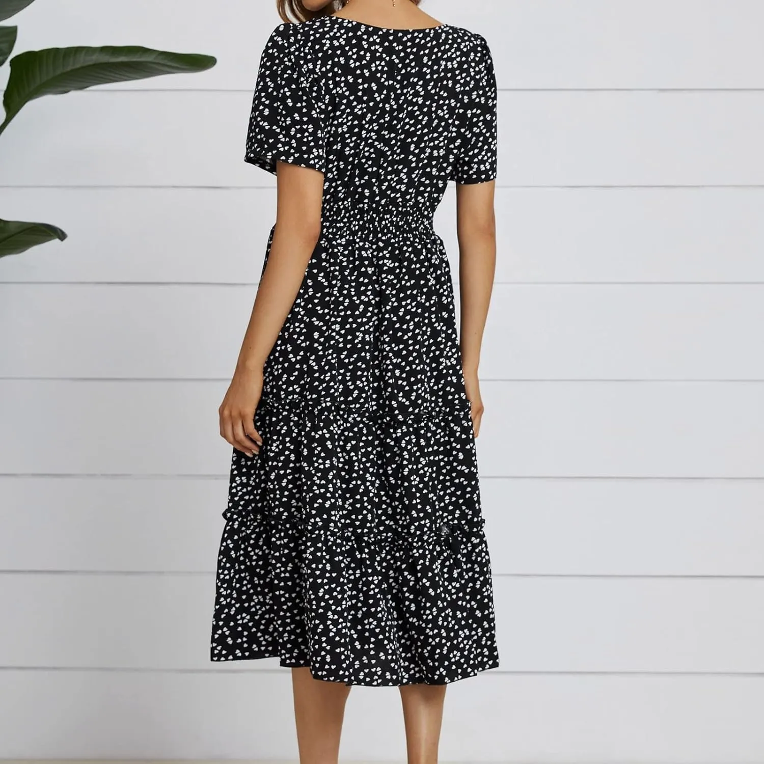 Ollysqiar Dresses Women's 2023 Floral Summer Dress Wrap V Neck Short Sleeve Belted Ruffle Hem A-Line Bohemian Dresses A02 1
