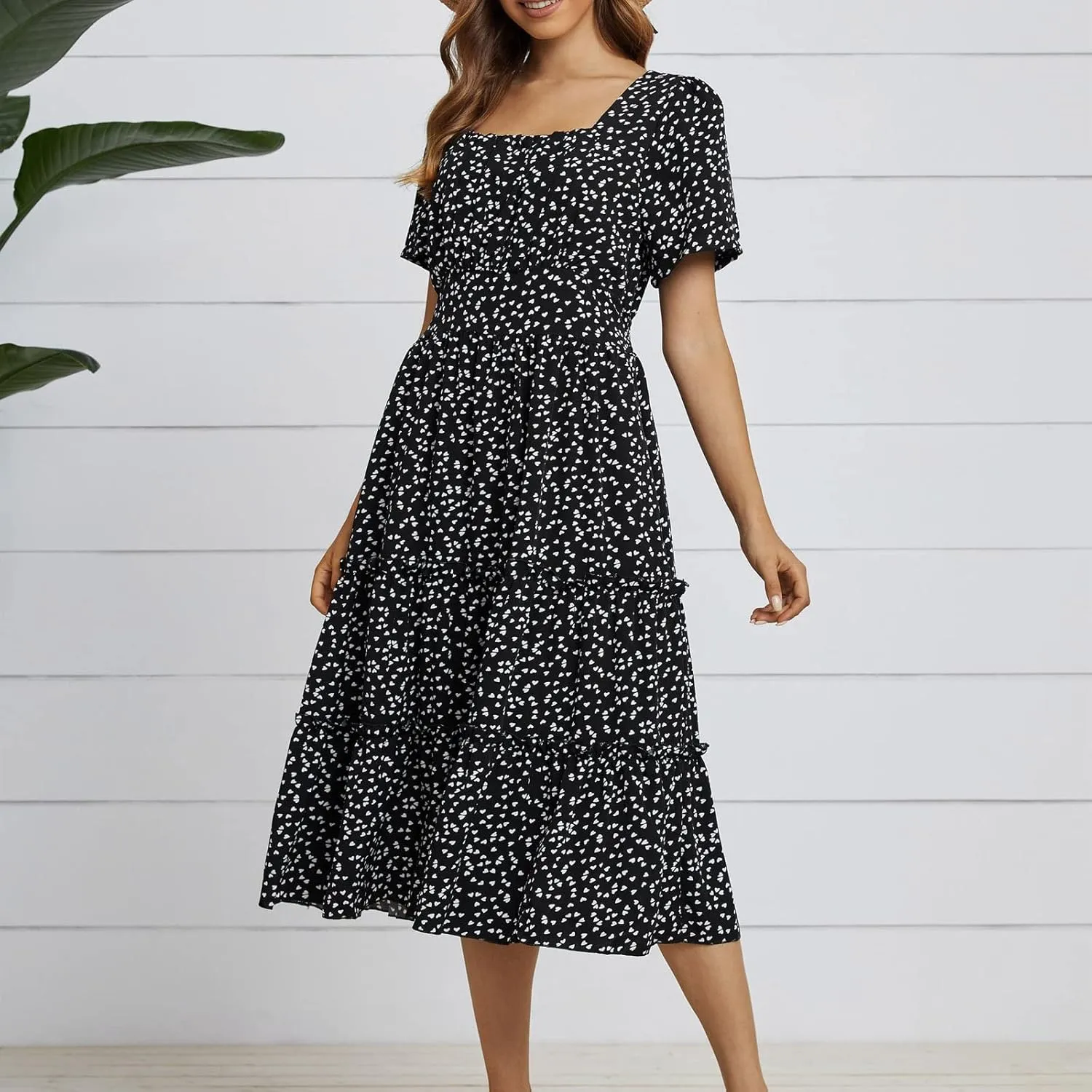 Ollysqiar Dresses Women's 2023 Floral Summer Dress Wrap V Neck Short Sleeve Belted Ruffle Hem A-Line Bohemian Dresses A02 1