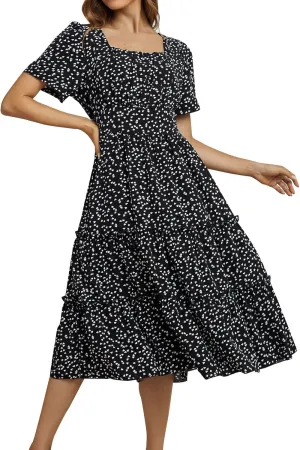 Ollysqiar Dresses Women's 2023 Floral Summer Dress Wrap V Neck Short Sleeve Belted Ruffle Hem A-Line Bohemian Dresses A02 1