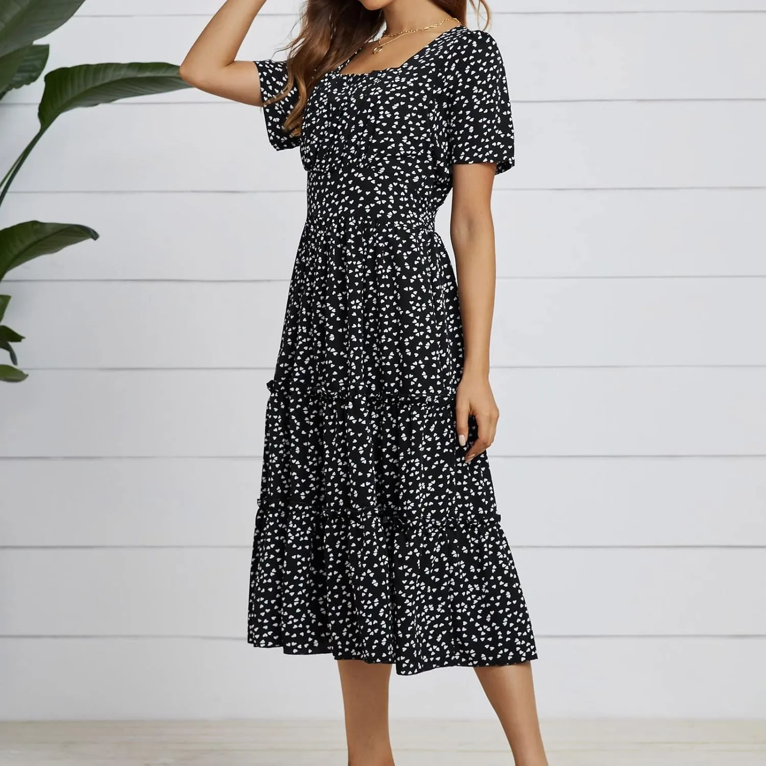 Ollysqiar Dresses Women's 2023 Floral Summer Dress Wrap V Neck Short Sleeve Belted Ruffle Hem A-Line Bohemian Dresses A02 1