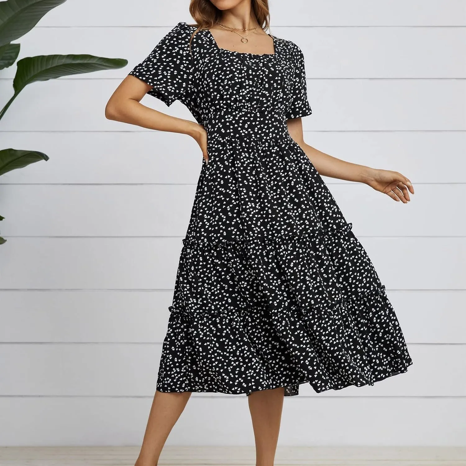 Ollysqiar Dresses Women's 2023 Floral Summer Dress Wrap V Neck Short Sleeve Belted Ruffle Hem A-Line Bohemian Dresses A02 1