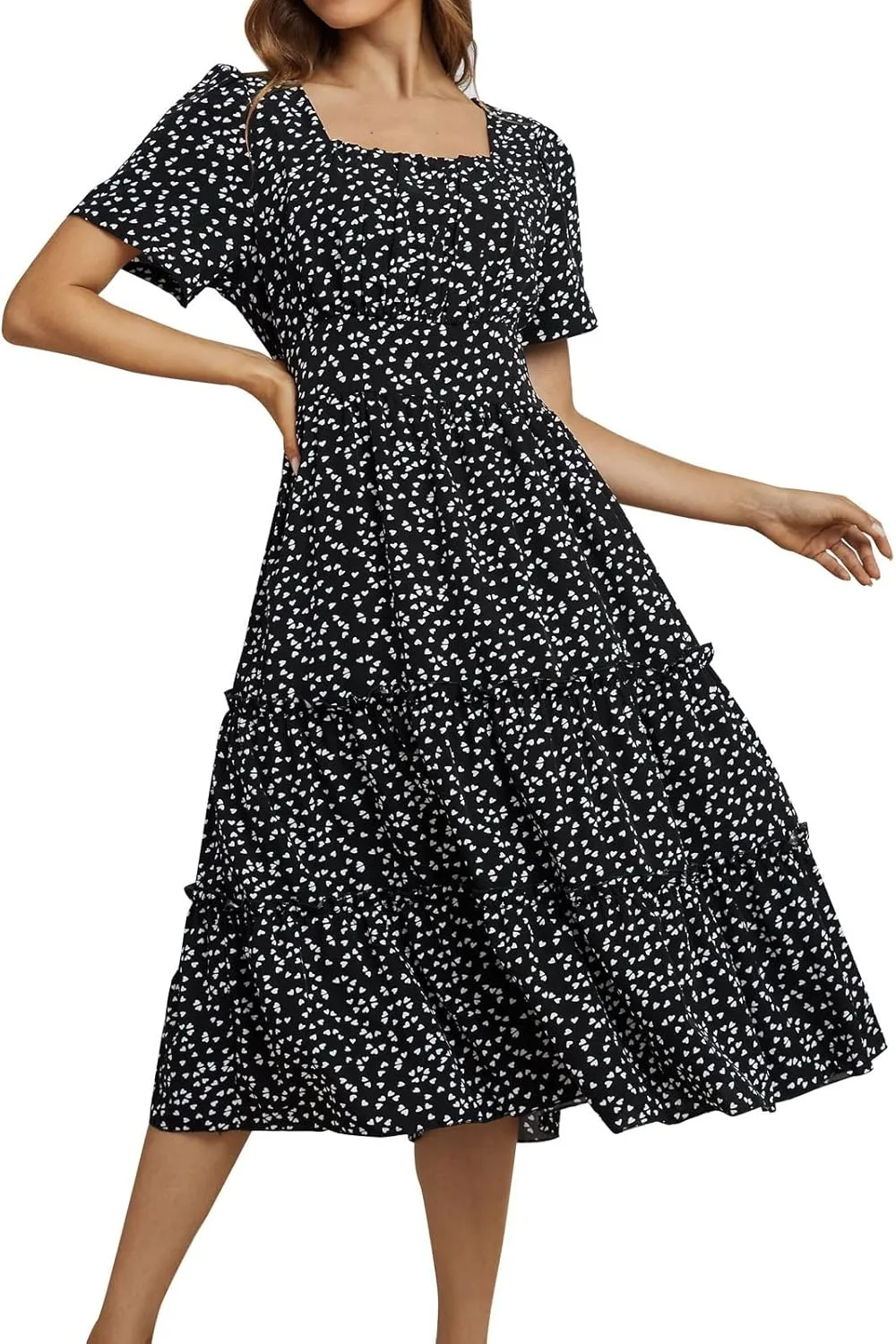 Ollysqiar Dresses Women's 2023 Floral Summer Dress Wrap V Neck Short Sleeve Belted Ruffle Hem A-Line Bohemian Dresses A02 1