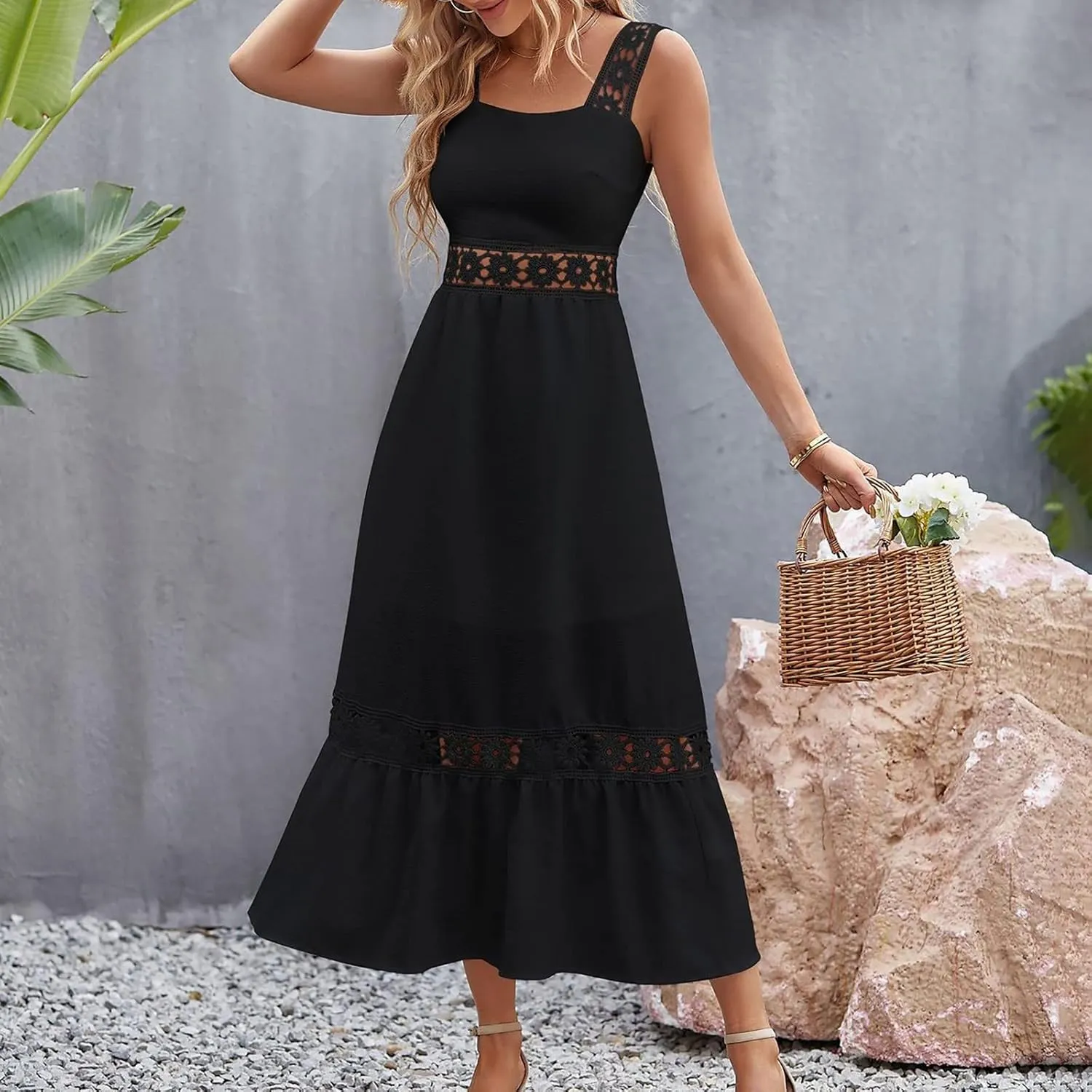Ollysqiar Dresses Women's 2023 Floral Summer Dress Wrap V Neck Short Sleeve Belted Ruffle Hem A-Line Bohemian Dresses A02 6