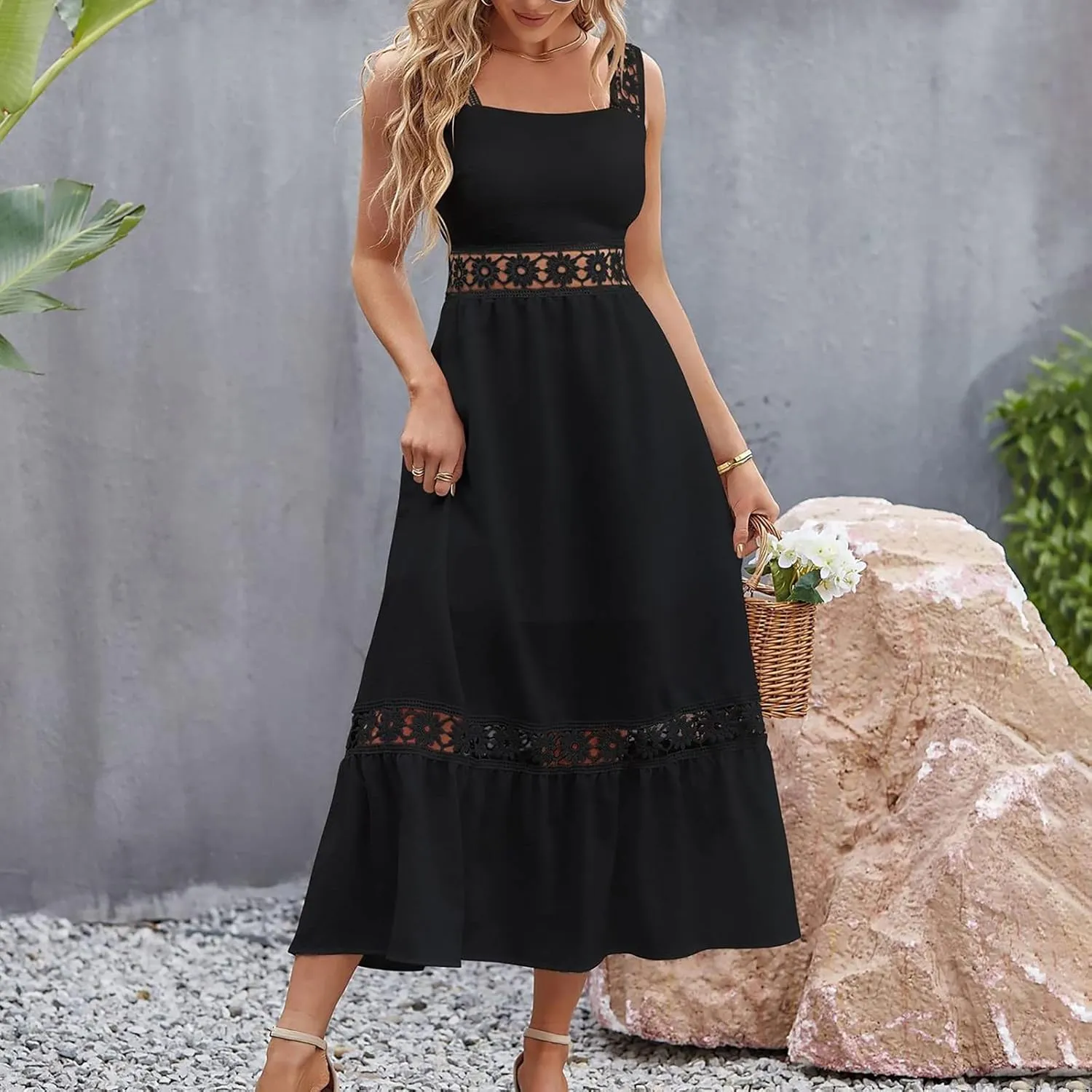 Ollysqiar Dresses Women's 2023 Floral Summer Dress Wrap V Neck Short Sleeve Belted Ruffle Hem A-Line Bohemian Dresses A02 6