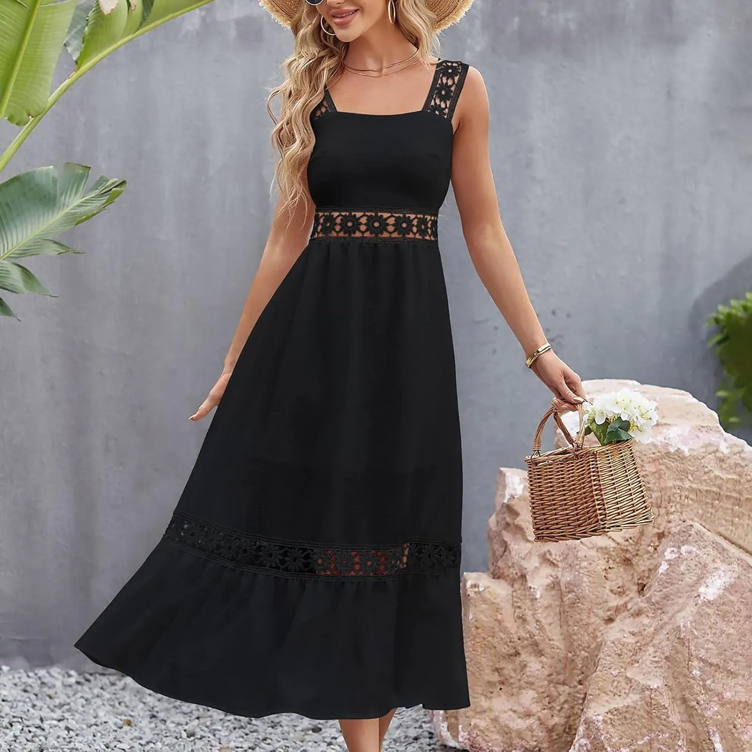Ollysqiar Dresses Women's 2023 Floral Summer Dress Wrap V Neck Short Sleeve Belted Ruffle Hem A-Line Bohemian Dresses A02 6