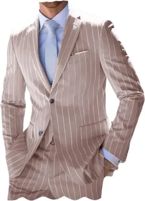 ORBITRAY Men's Pinstripe Suits 2 Pieces Notch Lapel Regular Fit Tuxedos Groomsmen for Wedding (Blazer Pants)