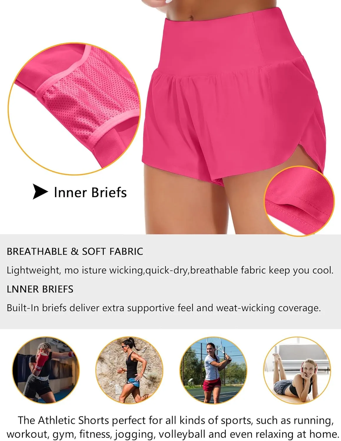 Origiwish Women's High Waisted Running Shorts with Liner Quick Dry Athletic Workout Shorts Zipper Pockets