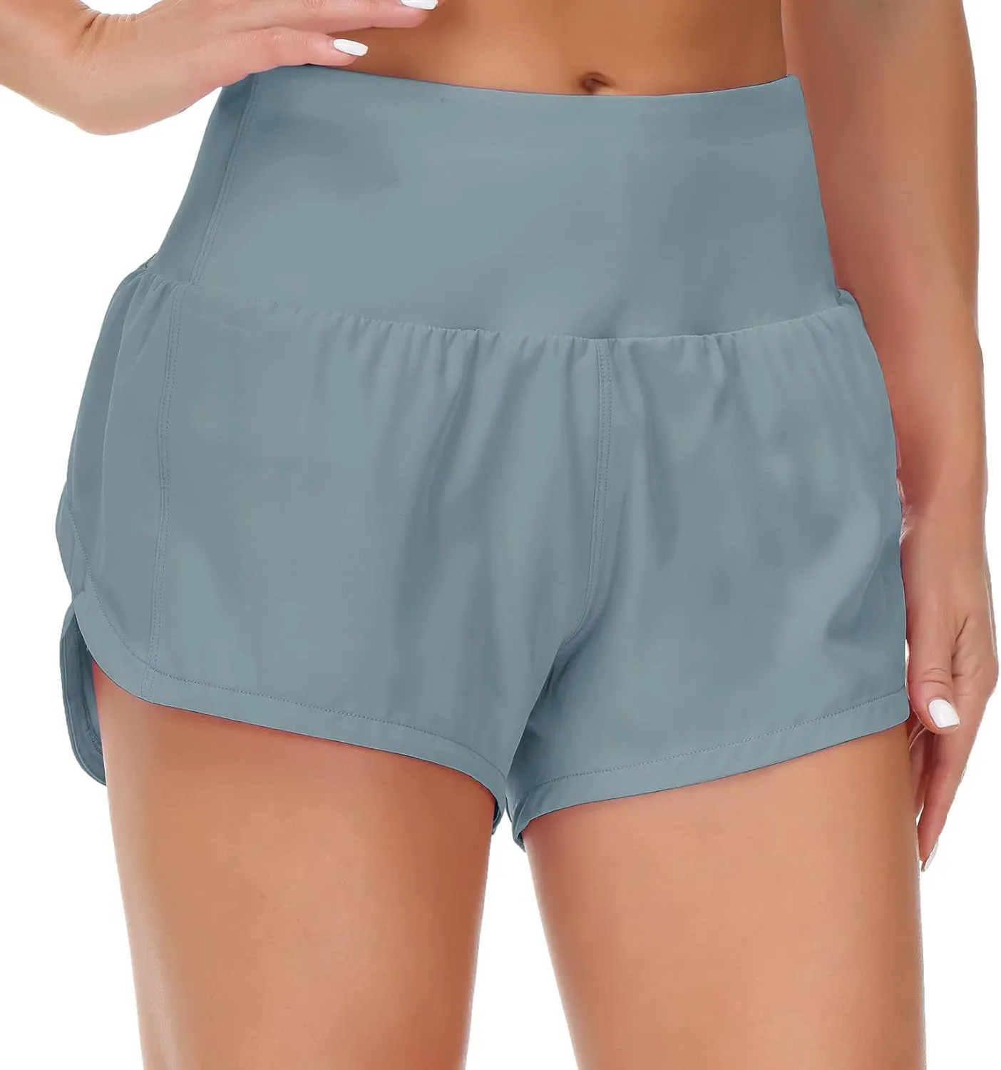 Origiwish Women's High Waisted Running Shorts with Liner Quick Dry Athletic Workout Shorts Zipper Pockets