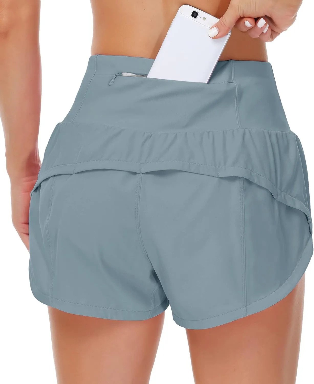 Origiwish Women's High Waisted Running Shorts with Liner Quick Dry Athletic Workout Shorts Zipper Pockets