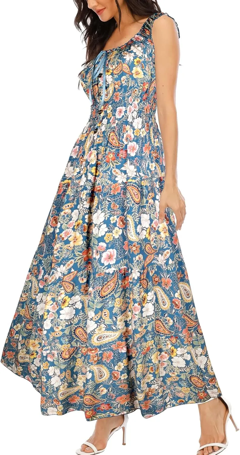 OSTOO Women's 2025 Summer Boho Floral Print Tiered Casual Flowy Long Maxi Dress
