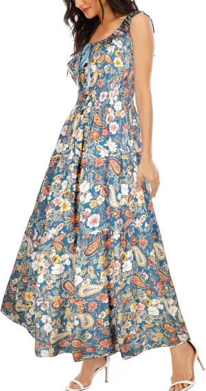 OSTOO Women's 2025 Summer Boho Floral Print Tiered Casual Flowy Long Maxi Dress