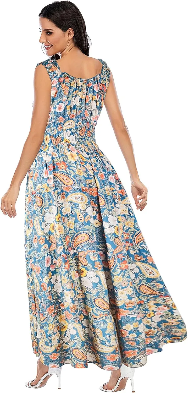 OSTOO Women's 2025 Summer Boho Floral Print Tiered Casual Flowy Long Maxi Dress