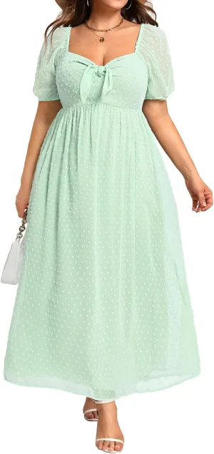 Plus Size Summer Dress - 2025 Graduation Beach Wedding Guest Tie Front Maxi Sundress
