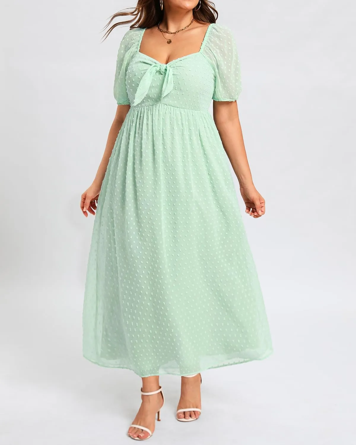 Plus Size Summer Dress - 2025 Graduation Beach Wedding Guest Tie Front Maxi Sundress