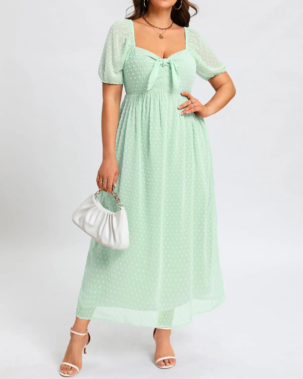 Plus Size Summer Dress - 2025 Graduation Beach Wedding Guest Tie Front Maxi Sundress
