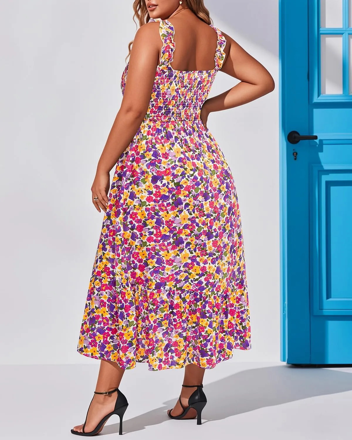 Plus Size Summer Dress - Sun Boho Beach Casual Floral Spaghetti Strap Sleeveless Long Maxi Dresses