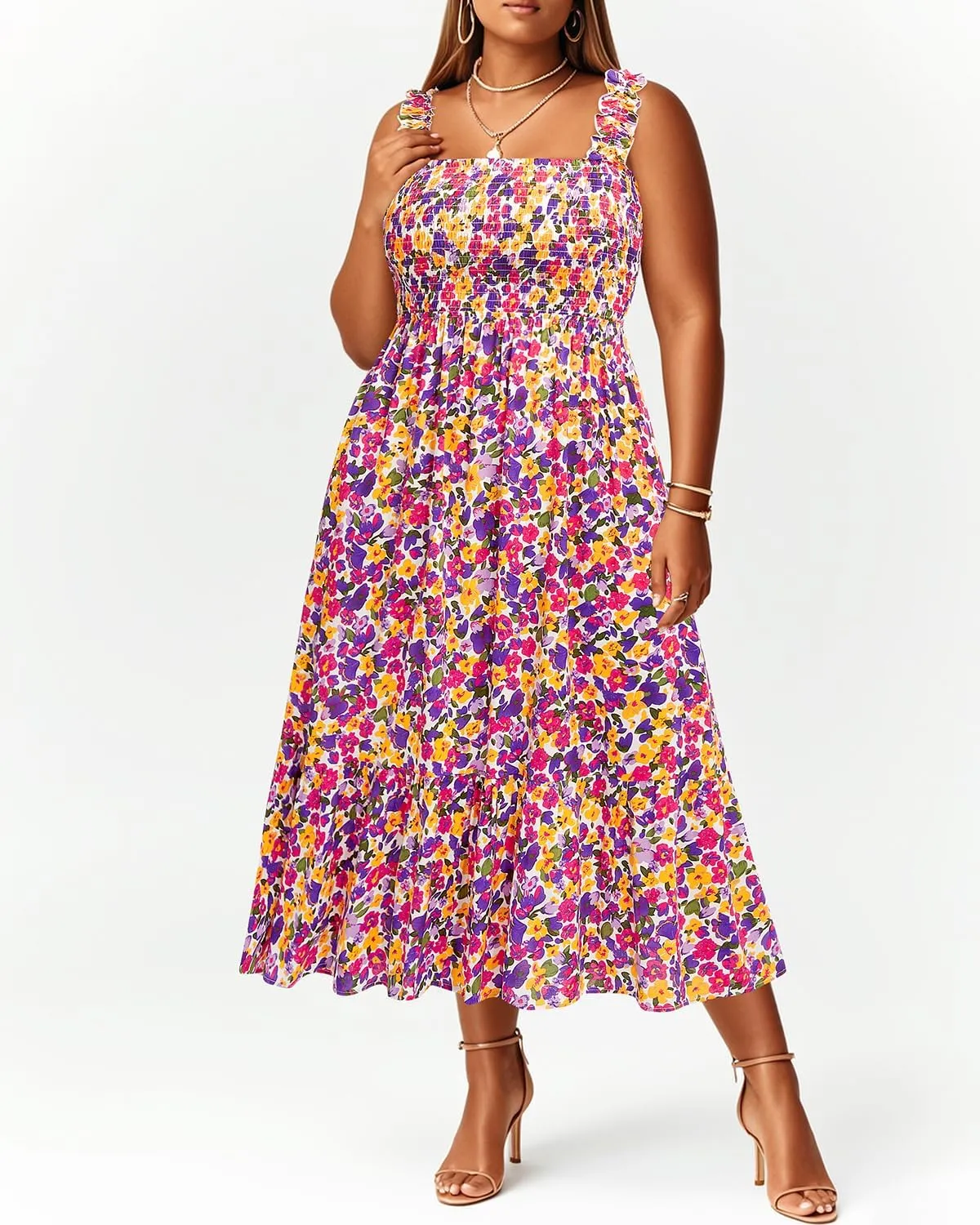 Plus Size Summer Dress - Sun Boho Beach Casual Floral Spaghetti Strap Sleeveless Long Maxi Dresses