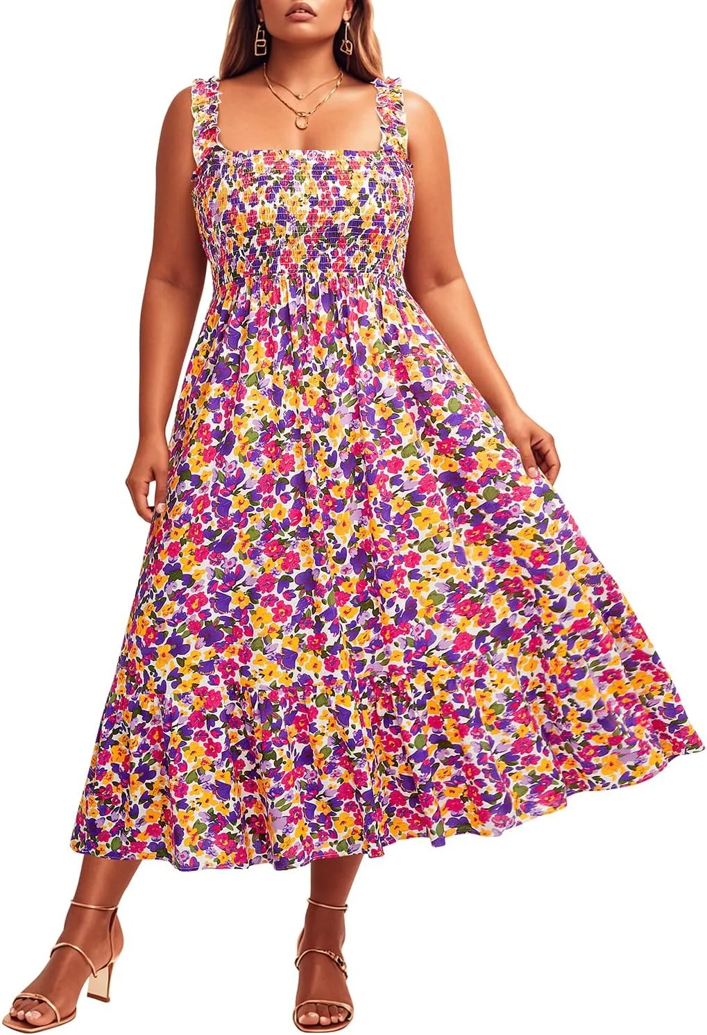 Plus Size Summer Dress - Sun Boho Beach Casual Floral Spaghetti Strap Sleeveless Long Maxi Dresses