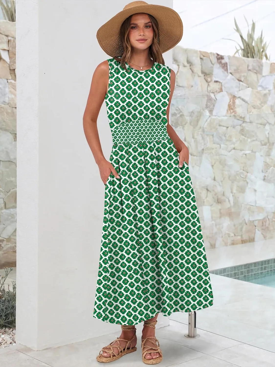 Prinbara Summer Maxi Dresses for Women 2025 Casual Sleeveless Boho Midi Dress Spring Beach Vacation Travel Long Sundress