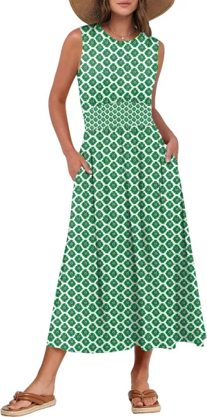 Prinbara Summer Maxi Dresses for Women 2025 Casual Sleeveless Boho Midi Dress Spring Beach Vacation Travel Long Sundress