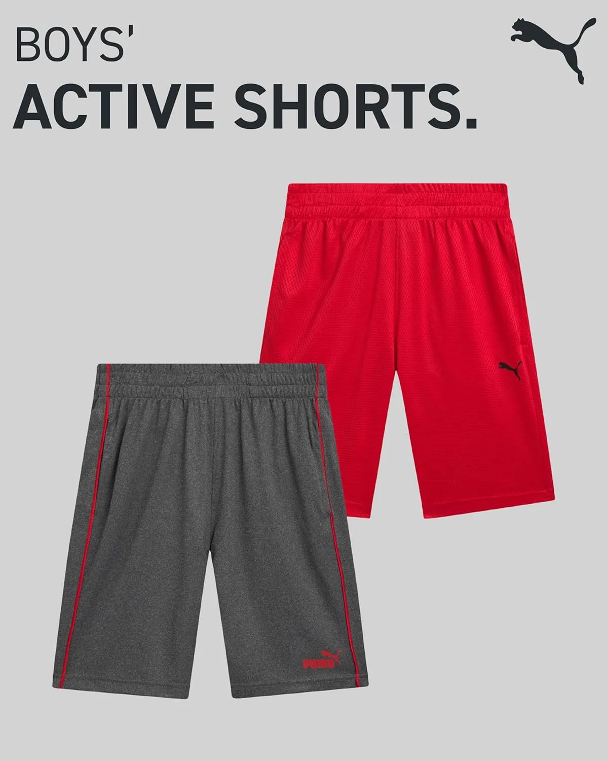 PUMA Boys Athletic Shorts - 2 Pack Active Performance Mesh Basketball Shorts for Boys (Sizes: 4-20)