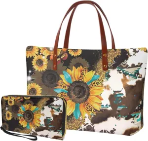 Purse and Wallet Set of 2 for Women Fashion Top Handle Satchel Large Work Bag Shoulder Bag with Matching Wallet