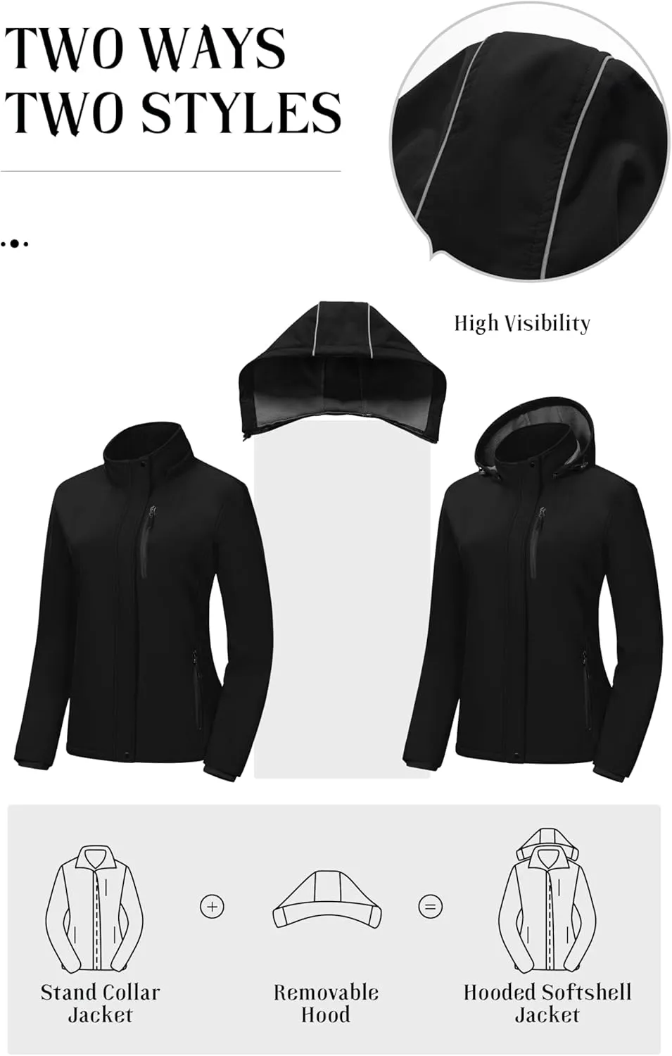 Pursky Women's Softshell Jacket Lightweight Fleece Lined Rain Jacket Waterproof Warm Windbreaker Coat With Removable Hood