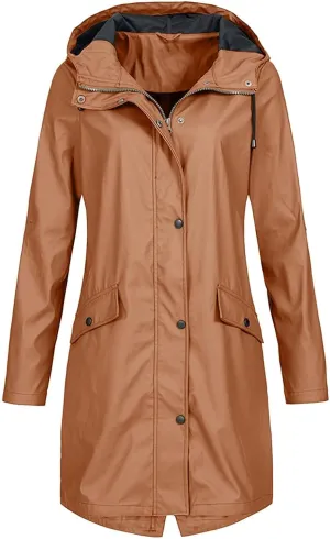 Raincoats for Women Waterproof Long Hooded Rain Jacket Fall Winter Windbreaker Travel Hiking Trench Coats Outerwear
