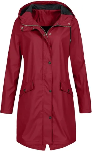 Raincoats for Women Waterproof Long Hooded Rain Jacket Fall Winter Windbreaker Travel Hiking Trench Coats Outerwear