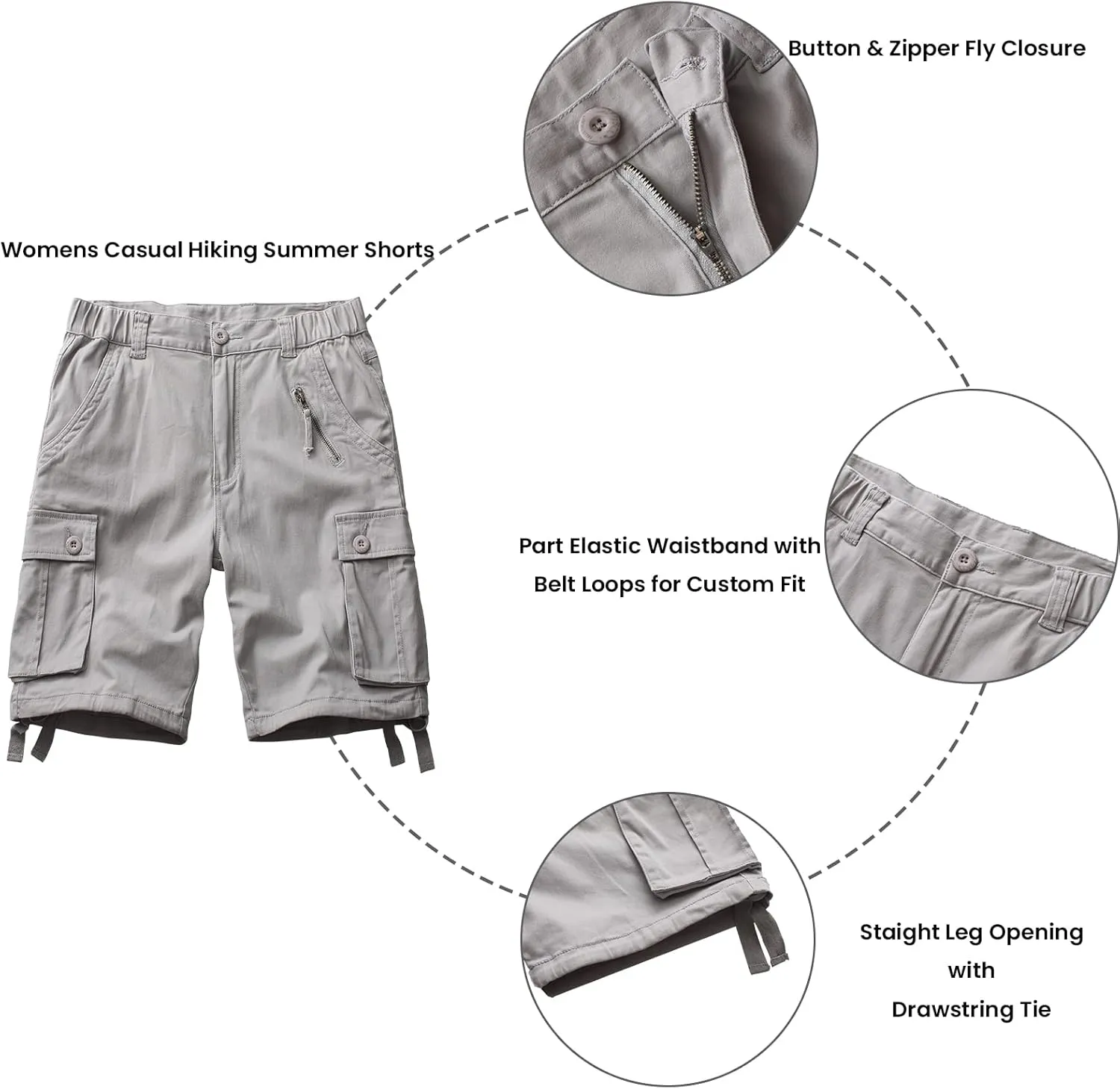 Raroauf Women's Cotton Casual Multi-Pockets Relaxe-Fit Twill Bermuda Cargo Shorts