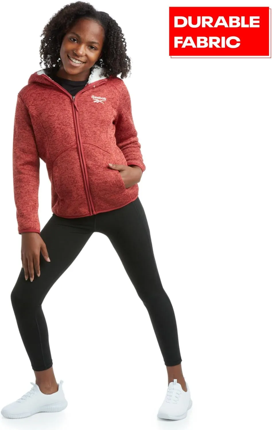Reebok Girls Active Sweatshirt  Sherpa Lined Sweater Fleece Zip Hoodie Sweatshirt  Heavyweight Sweatshirt for Girls (4-16)