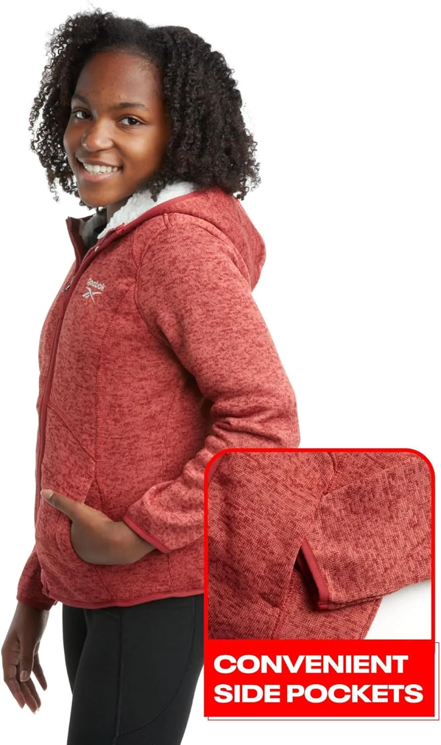 Reebok Girls Active Sweatshirt  Sherpa Lined Sweater Fleece Zip Hoodie Sweatshirt  Heavyweight Sweatshirt for Girls (4-16)
