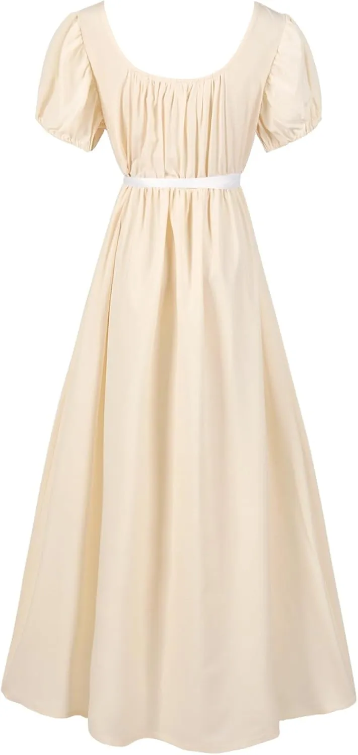 Regency Dresses for Women Bridgerton Dress Jane Austen Ball Gown Solid Empire Waist Puff Sleeve Sqaure Neck Dress