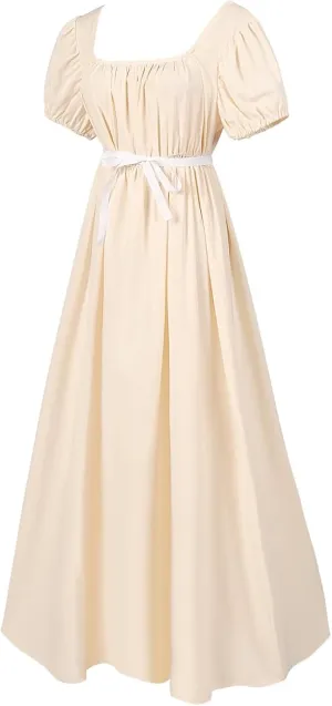 Regency Dresses for Women Bridgerton Dress Jane Austen Ball Gown Solid Empire Waist Puff Sleeve Sqaure Neck Dress