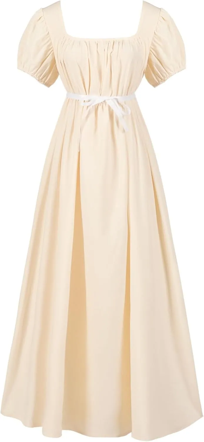 Regency Dresses for Women Bridgerton Dress Jane Austen Ball Gown Solid Empire Waist Puff Sleeve Sqaure Neck Dress