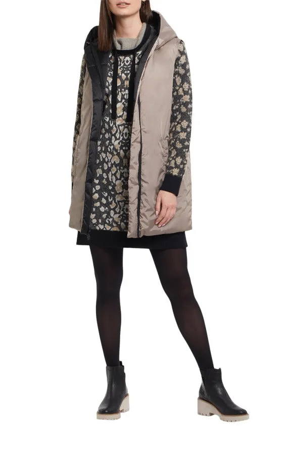 Reversible Black/Taupe Hooded Puffer Vest