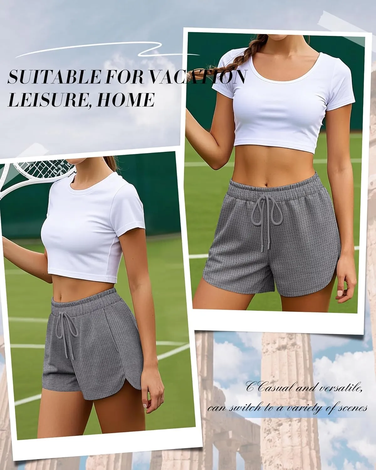 Riyiper 3 Pack Women's Waffle Knit Shorts Cotton Drawstring Lounge Summer Comfy Casual Shorts with Pockets
