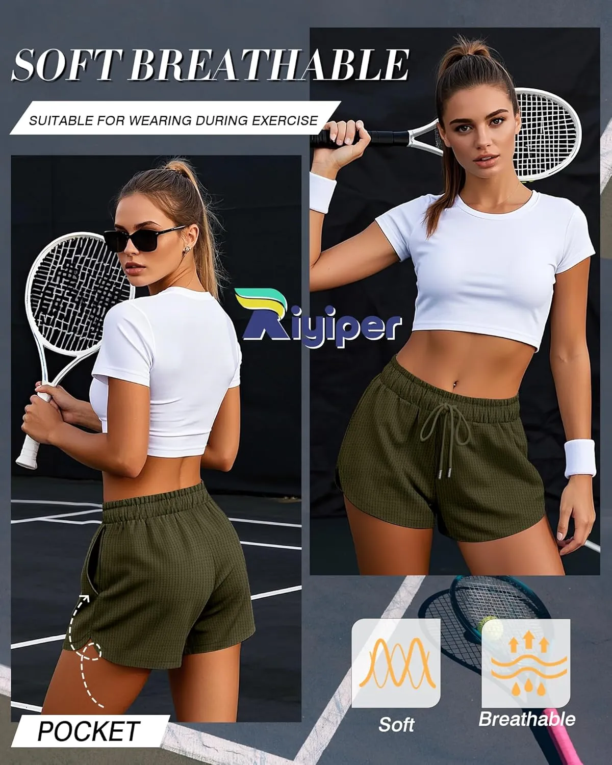Riyiper 3 Pack Women's Waffle Knit Shorts Cotton Drawstring Lounge Summer Comfy Casual Shorts with Pockets